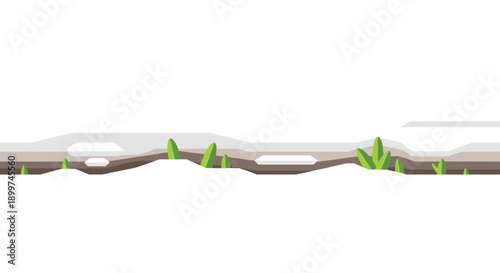 Green Plant Sprouts Emerging from Melting Snow and Soil Representing the Start of Early Spring, Generative AI.