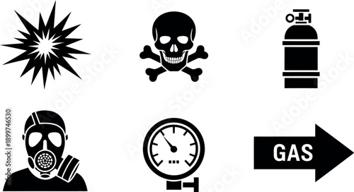 Symbols representing hazardous gas warnings and safety precautions in industrial settings
