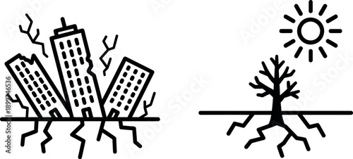 Comparison of urban development and natural plant growth with sunlight influence