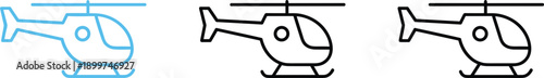 Helicopter line icons set with outline aircraft symbols isolated vector illustration for aviation transport ui design