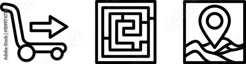 Icons representing e-commerce, delivery, and location services