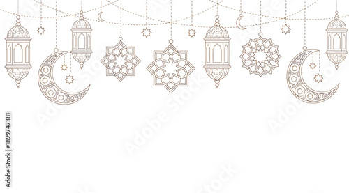 A row of hanging ornaments on a string