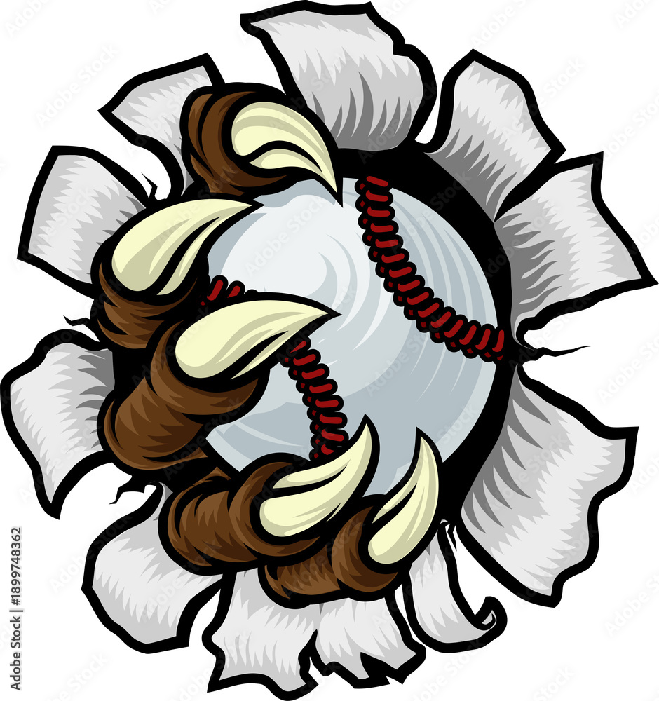Naklejka premium A baseball claw sports illustration of an eagle or animal monster hand holding ball