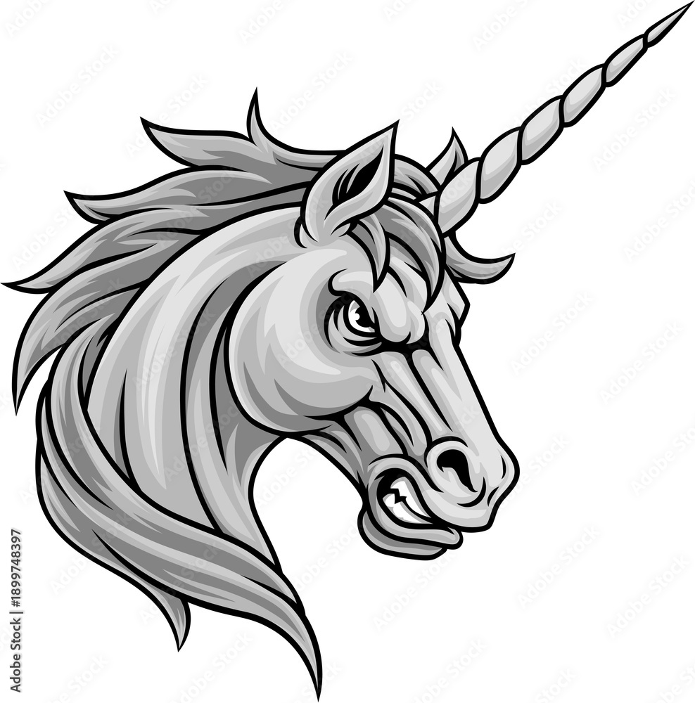 Fototapeta premium Unicorn horse stallion angry sports team mascot cartoon character design.