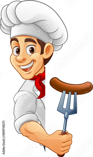 A chef cartoon barbecue coo...