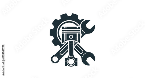 Automotive Engine Piston and Wrench Icon.