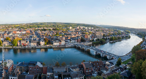 Tableau sur toile Panoramic Namur city view with Meuse river from the Citadel.