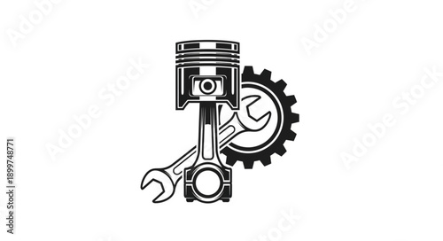 Automotive Engine Piston and Wrench Icon.
