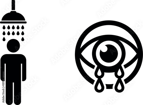 A person showering while an eye cries tears as if affected by the water
