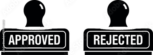 Two contrasting approval and rejection stamp icons with silhouettes
