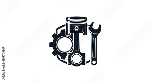 Automotive Engine Piston and Wrench Icon.