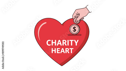 Charity Donation Heart Graphic with Coin and Hand Icon for Fundraising Campaigns Nonprofit Marketing and Donation Platforms