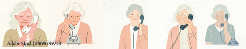 A Elderly Woman Talking on the Phone Vector Illustration