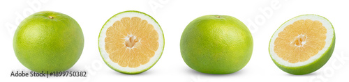 Foto Collection of citrus sweetie grapefruit fruit and half of pomelo, pomelit or Oroblanco citrus fruit isolated