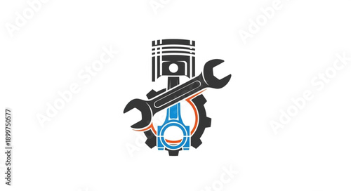 Automotive Engine Piston and Wrench Icon.
