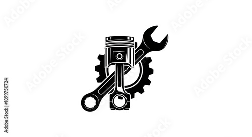Automotive Engine Piston and Wrench Icon.