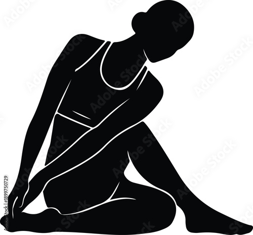 Silhouette elegant woman sitting stretching in a graceful yoga pose illustration vector