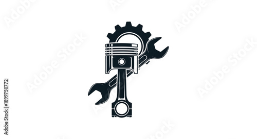 Automotive Engine Piston and Wrench Icon.