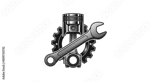 Automotive Engine Piston and Wrench Icon.