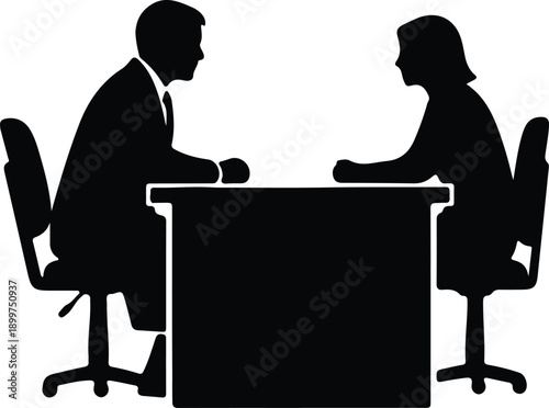 Silhouette male and female business people sitting at desk facing each other illustration vector