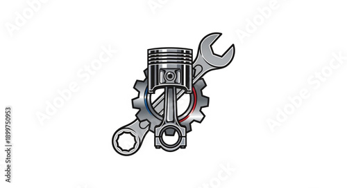 Automotive Engine Piston and Wrench Icon.
