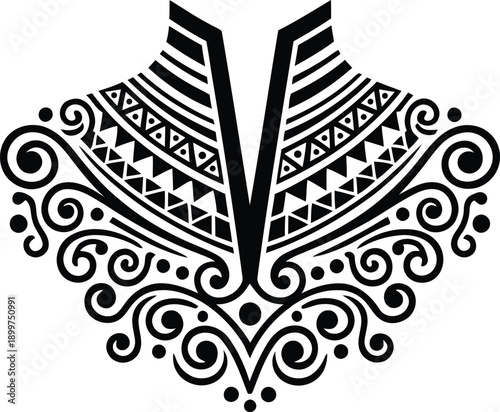 Φωτογραφία Ornamental collar neckline embroidery vector set with ethnic tribal floral and geometric filigree patterns for fashion textile and apparel design