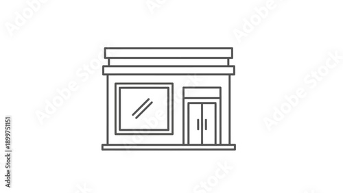 Minimalist line art icon of generic storefront building for retail