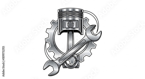 Automotive Engine Piston and Wrench Icon.