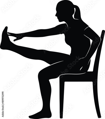 Silhouette woman stretching her leg while sitting on a chair illustration vector