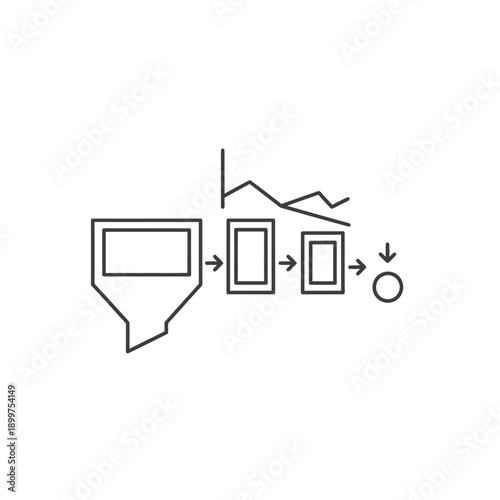 Data processing workflow stages with filter and output icon