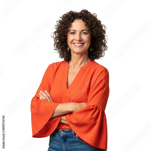 Confident woman in casual attire isolated on transparent background