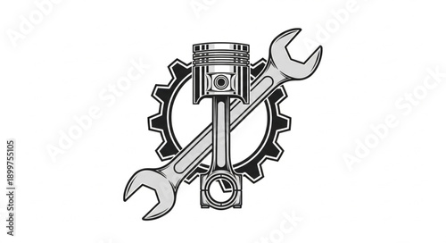 Automotive Engine Piston and Wrench with Gear.