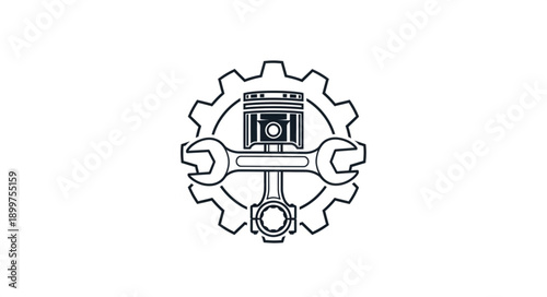 Automotive Engine Piston and Wrench with Gear Icon.