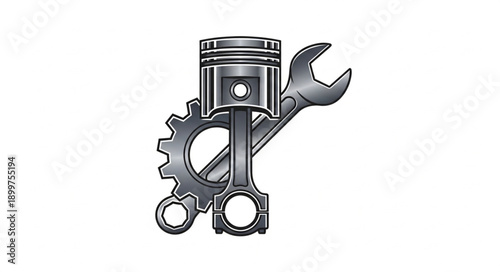 Automotive Engine Piston and Wrench with Gear.