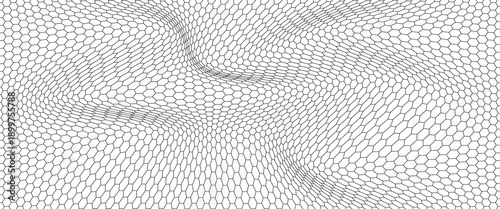 Fishing or soccer net. Repeated hexagon pattern. Black wired mesh texture isolated on white background.