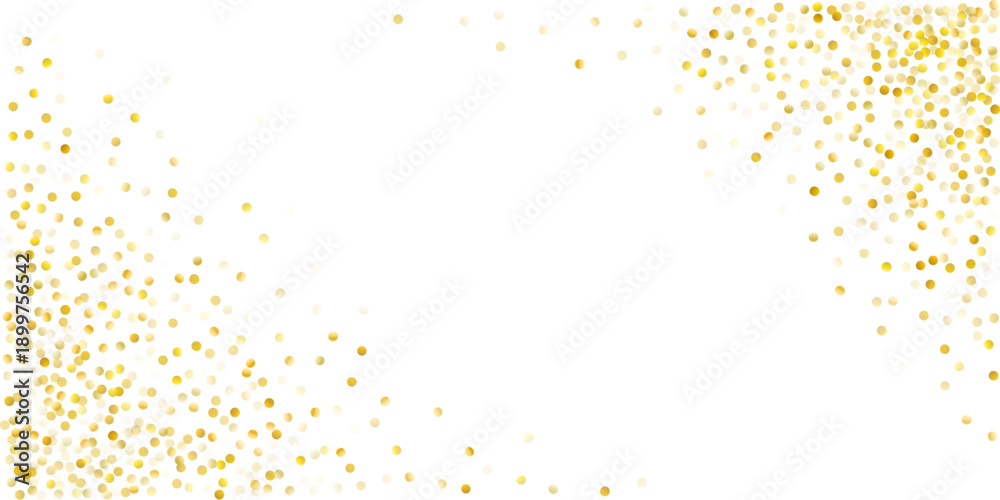 Obraz premium Gold glitter corners vector background. Golden confetti falling down, flying. Sparkle dots, round tinsel celebration backdrop