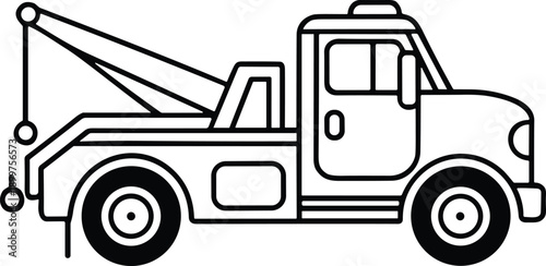 Tow truck vector illustration, heavy-duty wrecker vehicle side view, roadside assistance and recovery service icon, towing truck design for transport and auto repair