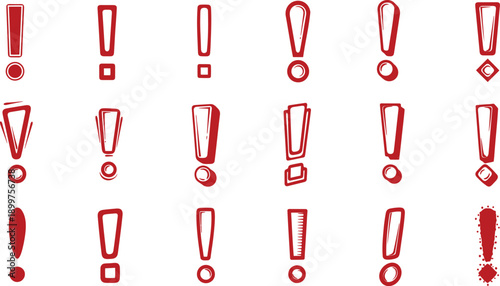 A collection of various red exclamation marks on a white background