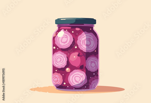 jar Pickled Red Onions pinkpurple rings Modern food illustration Flat