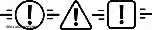A set of warning signs with exclamation marks on a white background