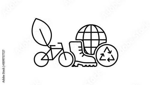 Nature environment sustainability and outdoor adventure line icons