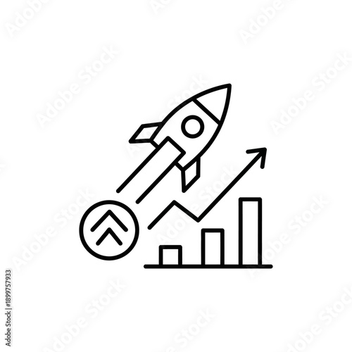 Rocket launch with upward arrow and business growth graph icon