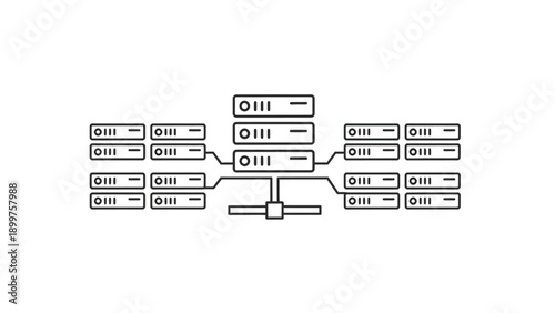Server network connection diagram with multiple rack units