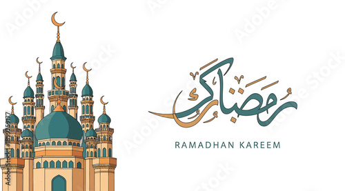Ramadan kareem islamic holiday greeting with mosque