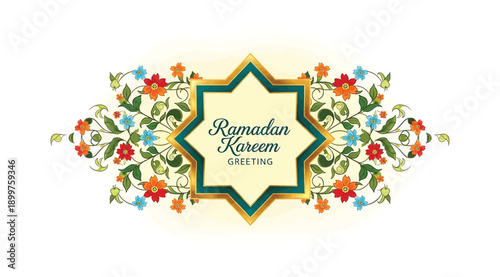Ramadan kareem greeting card with floral design