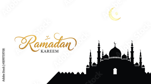 A ramadan kareem greeting with a mosque silhouette