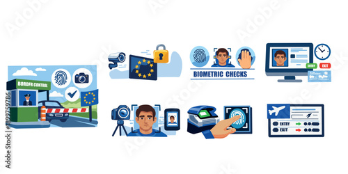 electronic entry system border inspection flat vector design