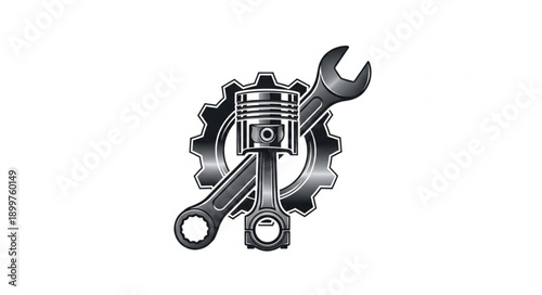 Automotive Engine Piston Gear and Wrench Symbol.