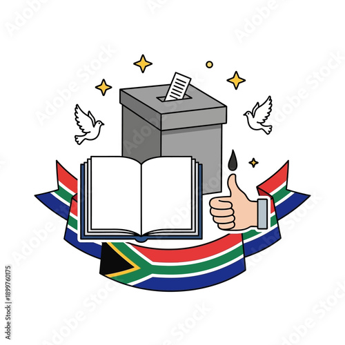 South Africa election day voting with ballot box and open book