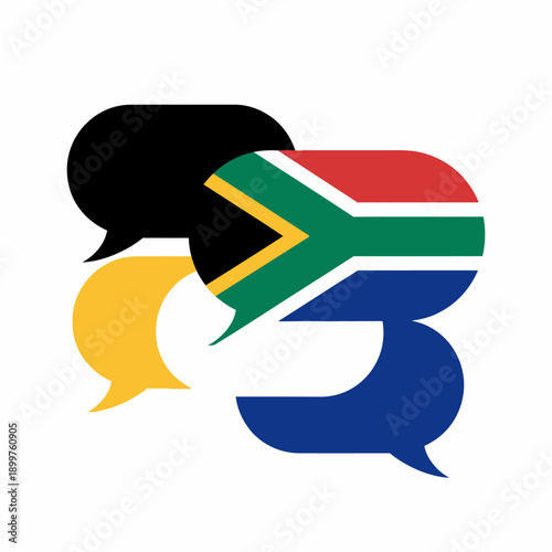 Speech bubbles in South African flag colors symbolizing communication diversity